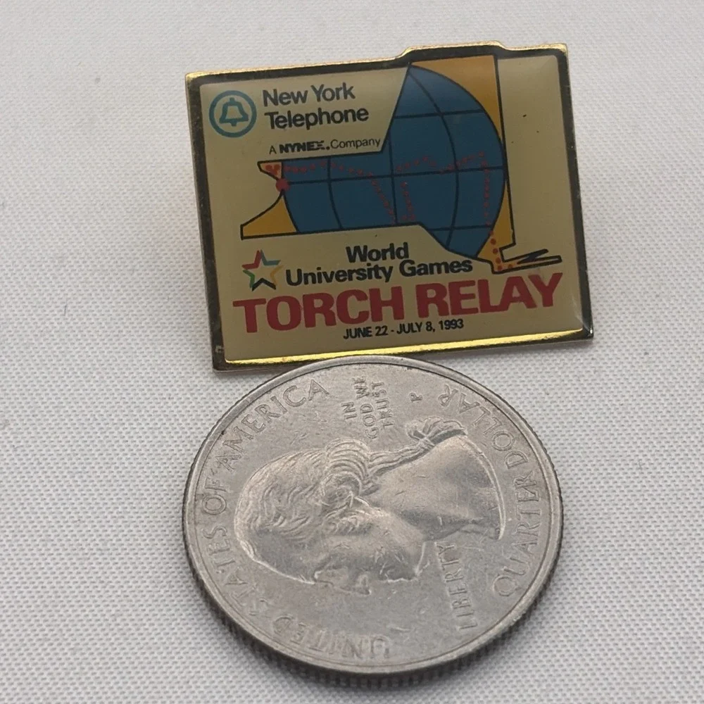 New York Telephone World University Games‎ Torch Relay Lapel Hat Pin